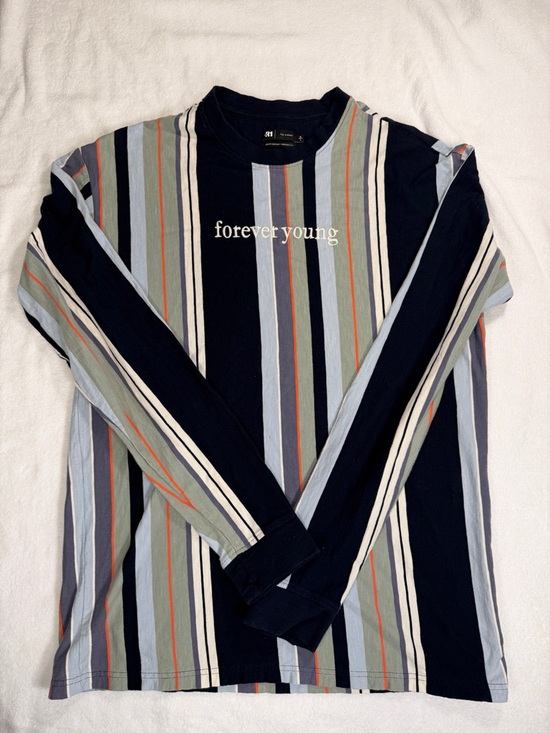 Le 31 Other - Le 31 Striped Long Sleeve Tee Forever Young Graphic Size L Casual Streetwear Y2K